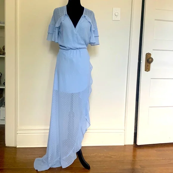 For Love & Lemons x Jaime King Baby Blue Wrap Dress LA Store Exclusive - Picture 4 of 8